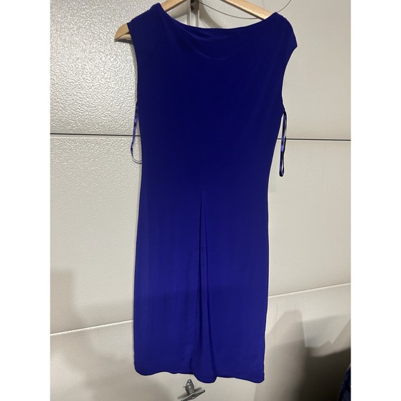 Lauren Ralph Lauren Blue Satin Wiggle Dress Sz 6 Ruched Sheath Cocktail Event - Picture 3 of 10